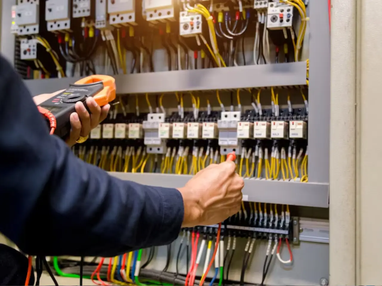 Professional electricians from Electrical Services Dubai working on home wiring for safety and efficiency.